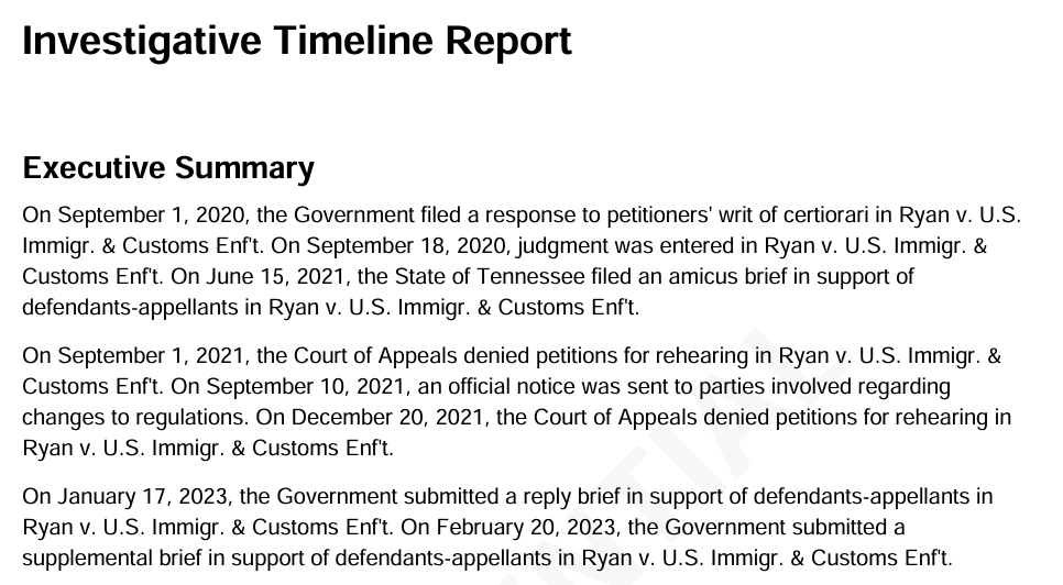 Timeline narrative report screenshot